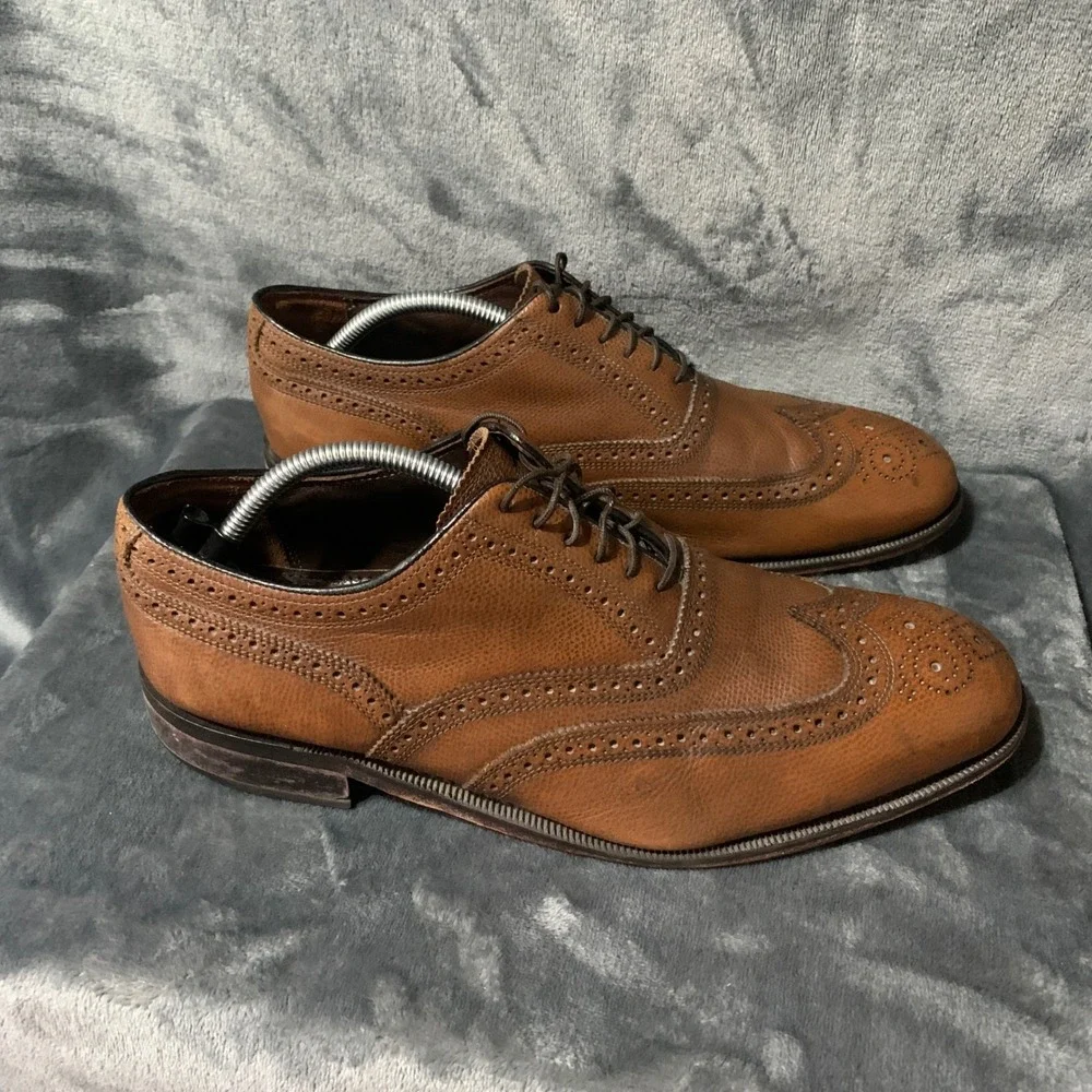 Florsheim Lexington Oxford Mens 12 Wingtip Cognac Brown Pebbled Leather 17066